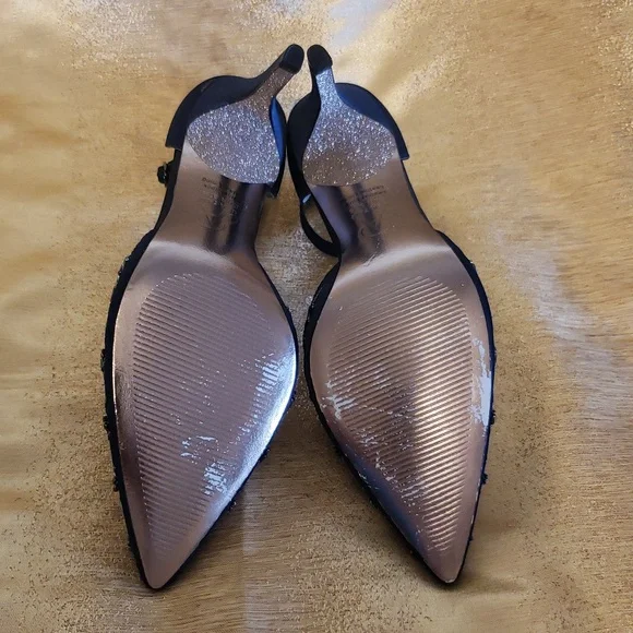 NWoT Adrianna Papell Navy Blue Satin Beaded Pointed Toe Pump, Size 7.5 - Picture 8 of 16